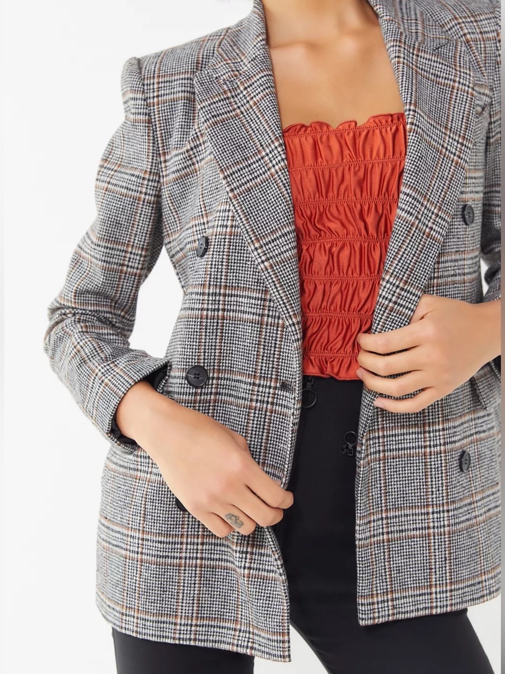 ASTR The Label Mensy Plaid Double Breasted Blazer Oversized Jacket Size XS